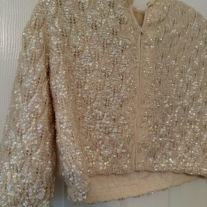 Sequin Embellished Cream cardigan hand made vintage holiday old money timeless